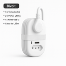 Tomada Inteligente de Viagem Smart Power 7 em 1 – 4 Entradas + 3 USB (USB-C Incluso)