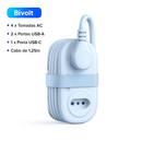 Tomada Inteligente de Viagem Smart Power 7 em 1 – 4 Entradas + 3 USB (USB-C Incluso)